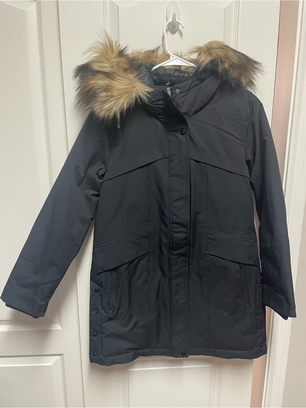 Martha Stewart Black Puffer Parka with Faux Fur Trim